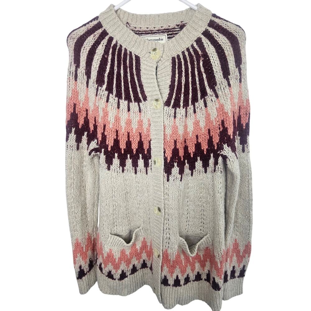 Abercrombie & Fitch Womens Nordic Fair Isle Wool Cardigan Sweater Sz S Cabincore